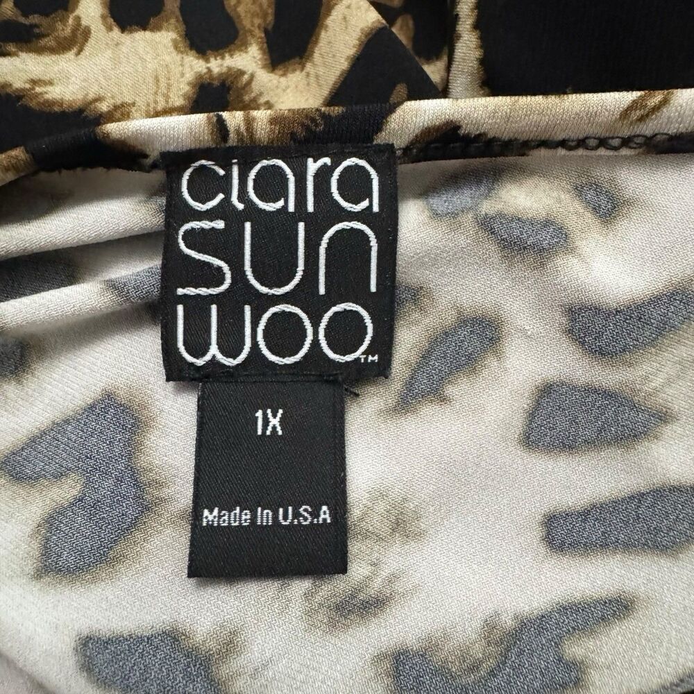 Clara Sunwoo Womens Size 1X Leopard Print Asymmetrical Hem Tunic Top 3/4 Sleeve - Picture 7 of 8